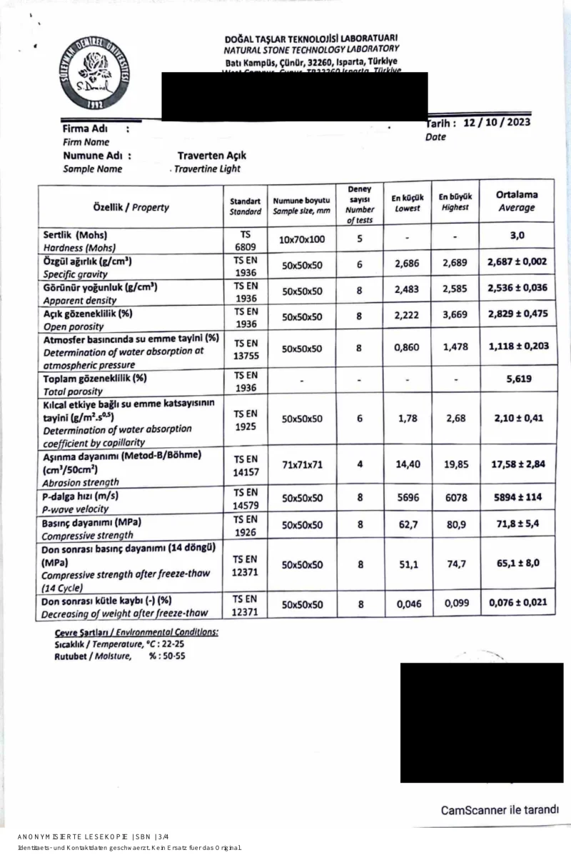 Zkoušky travertinu a žuly: mrazuvzdornost a protiskluznost · 1