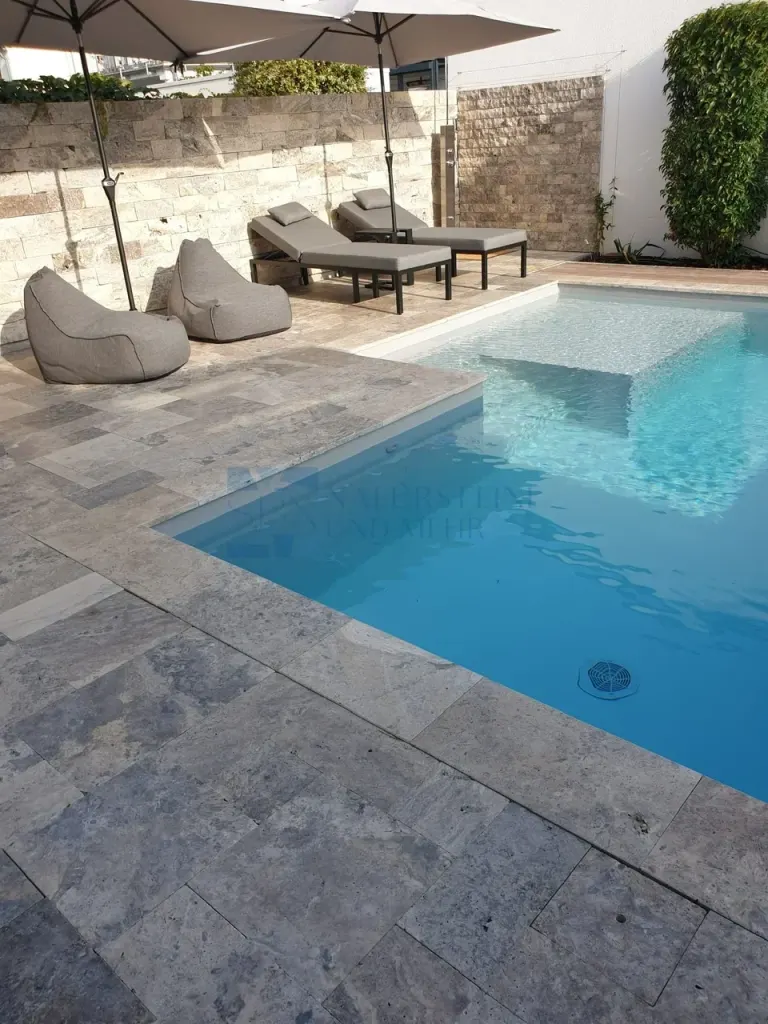 Travertine pool coping Silver — 61 × 30.6 × 3 cm