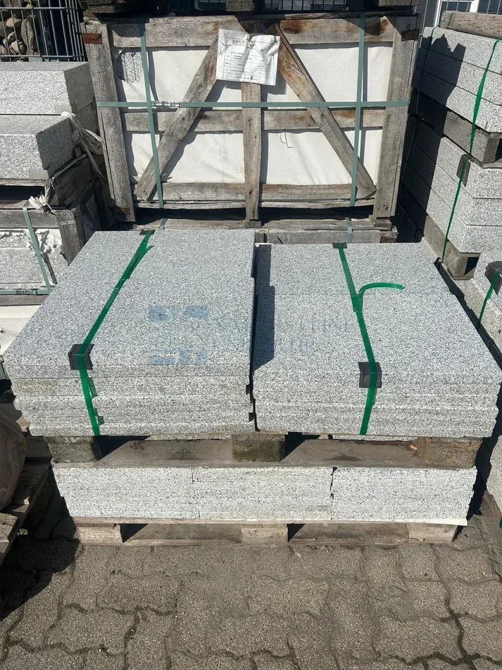 Sandgestrahlte Granitplatten: Oberfläche und Kanten im realen Materialvergleich