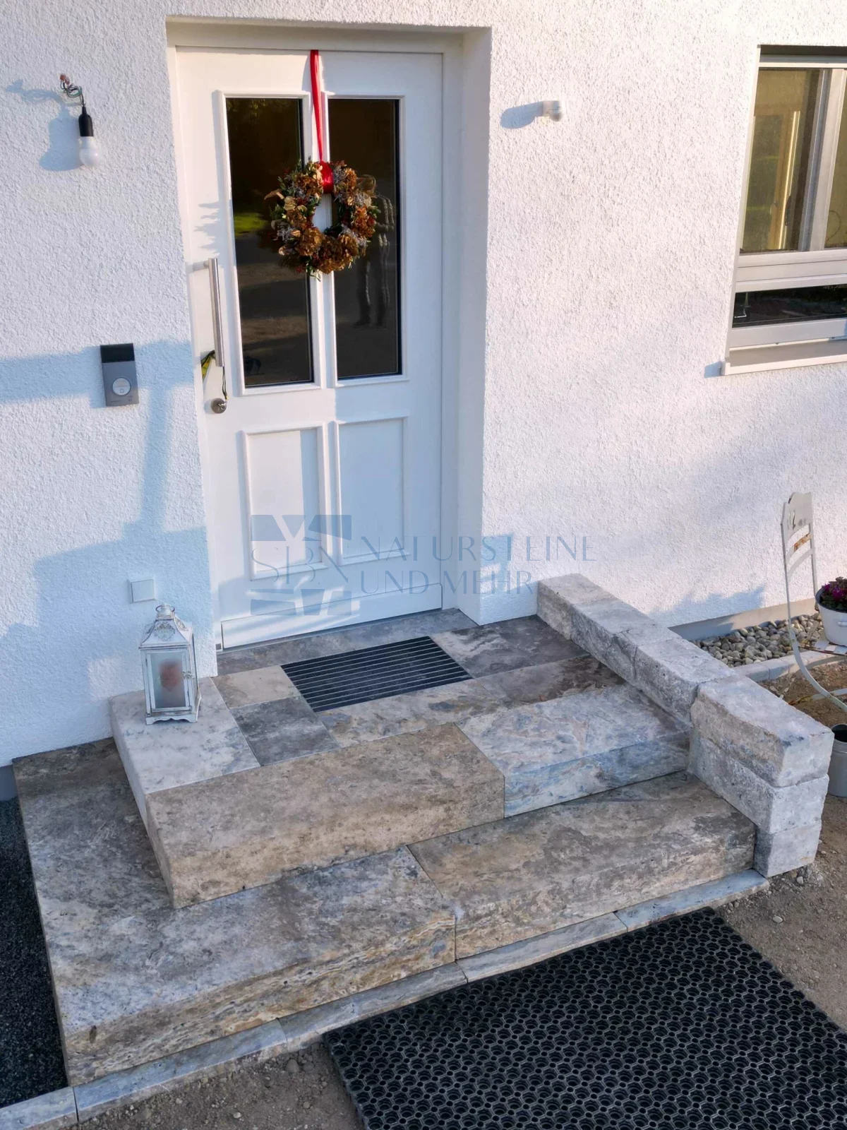 Travertin Silver Blockstufe 100x35x15 cm – getrommelt, massive Naturstein Gartenstufe
