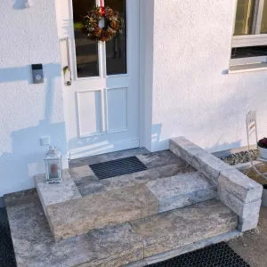Travertin Silver Blockstufe 100x35x15 cm – getrommelt, massive Naturstein Gartenstufe