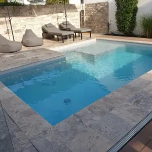 Travertin Silber Poolplatten / Poolumrandung 61 × 30,6 × 3 cm – Bullnose, getrommelt - 3