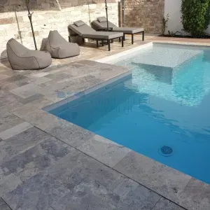 Travertin Silber Poolplatten / Poolumrandung 61 × 30,6 × 3 cm – Bullnose, getrommelt - 2