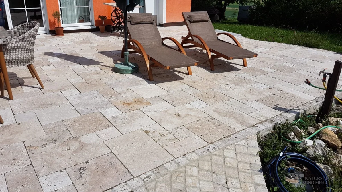 Travertine patio slabs — Roman pattern