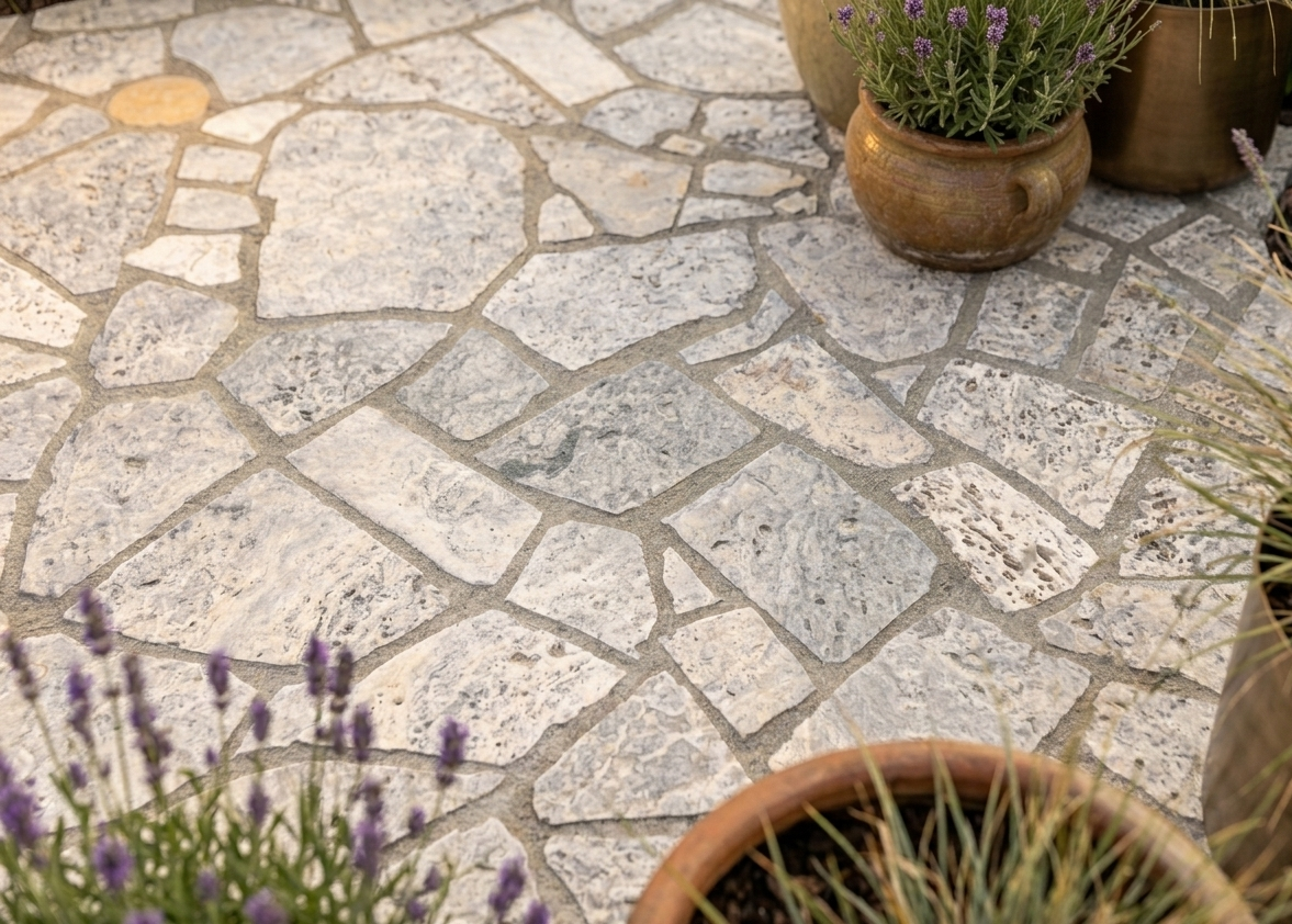 Travertin Wandverblender Silver – polygonal, 2–4 cm, Naturstein Bruchsteinoptik – Bild 4