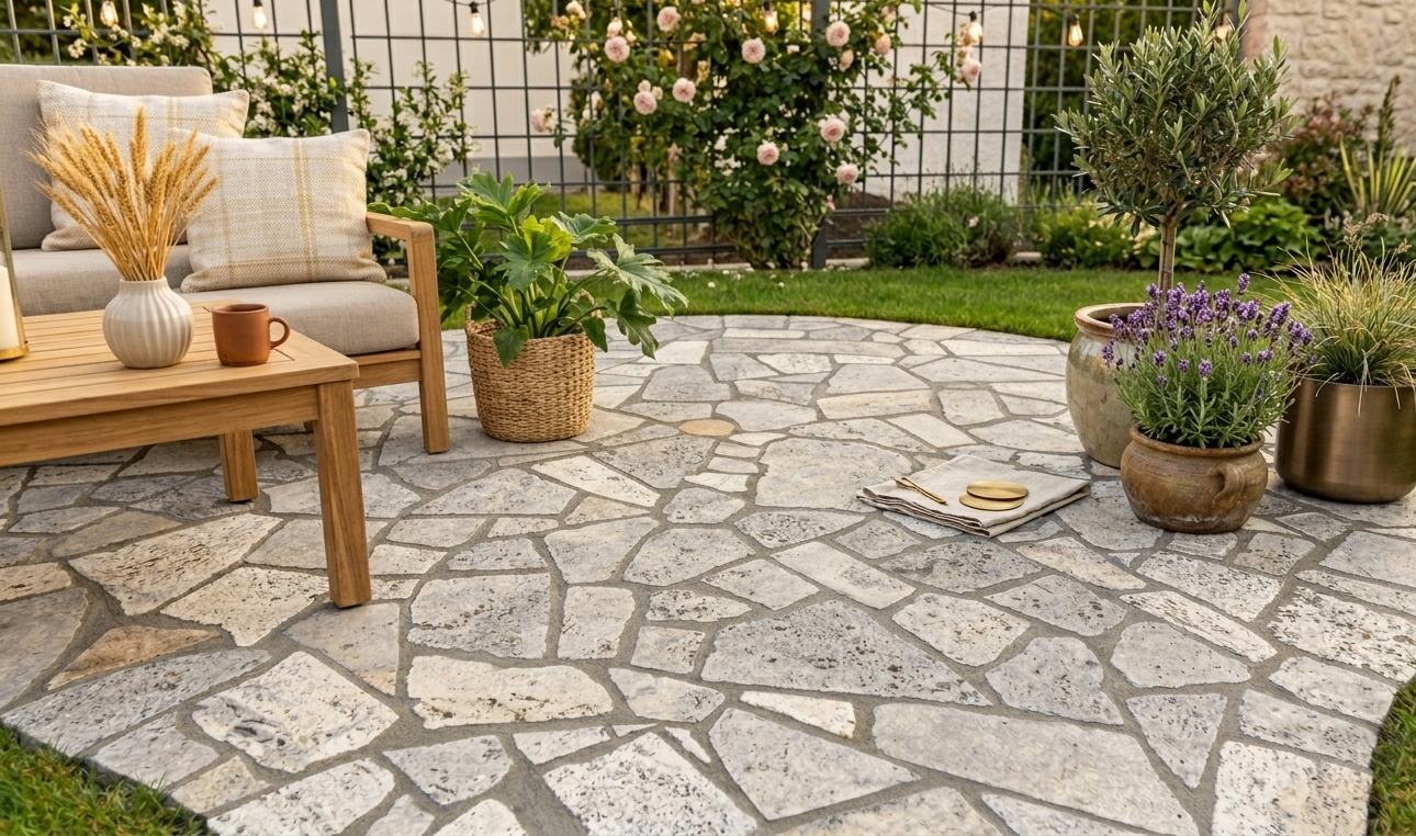 Travertin Wandverblender Silver – polygonal, 2–4 cm, Naturstein Bruchsteinoptik – Bild 3